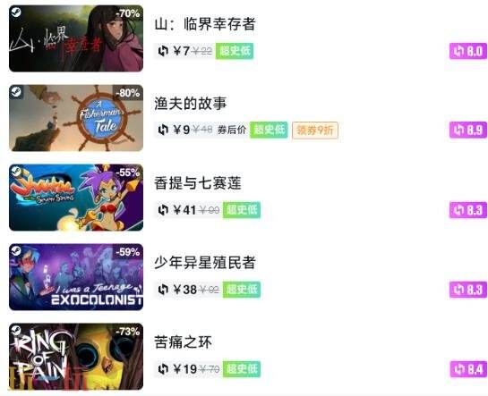 Steam今日史低游戏分享!7月20日史低佳作推荐