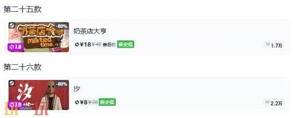 Steam今日史低游戏分享!7月27日史低佳作推荐