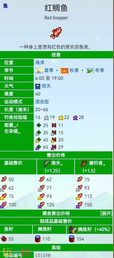 星露谷物语红鲷鱼在哪里钓 星露谷物语红鲷鱼代码