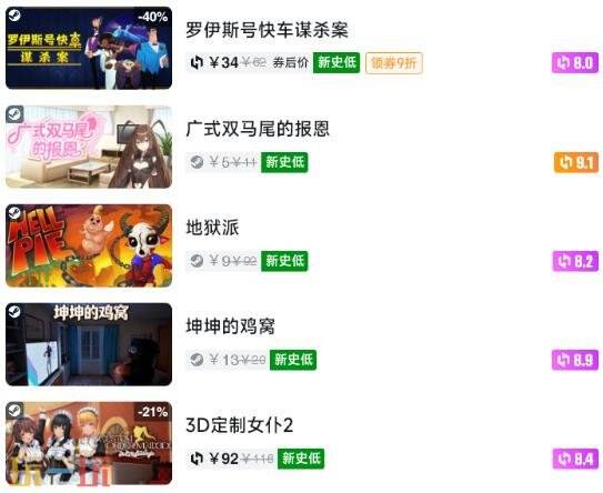 Steam今日史低游戏分享!7月30日史低佳作推荐