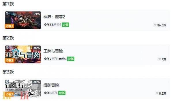 Steam今日史低游戏分享！8月7日史低佳作推荐