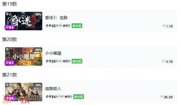 Steam今日史低游戏分享！8月11日史低佳作推荐