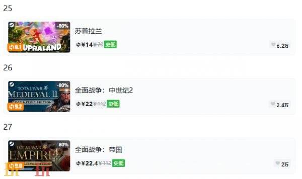 Steam今日史低游戏分享!8月27日史低佳作推荐